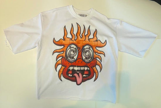 Trippy flame face crop tee shirt