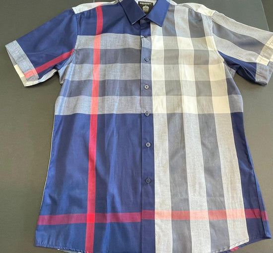 Men Fashion Short Sleeve Plaid Shirt