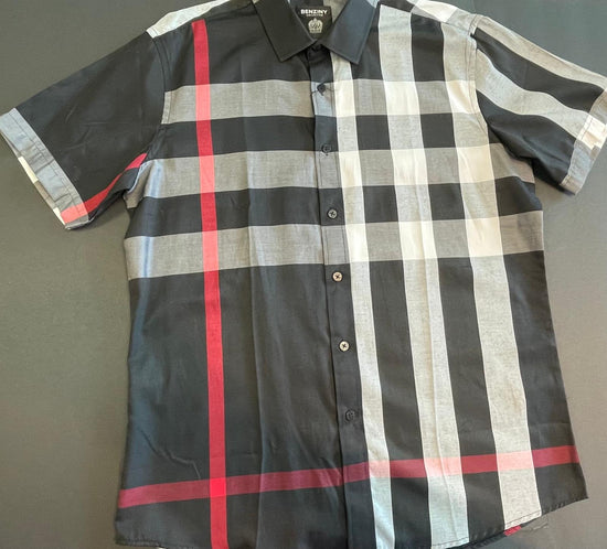 Men Short Sleeve Plaid Shirt